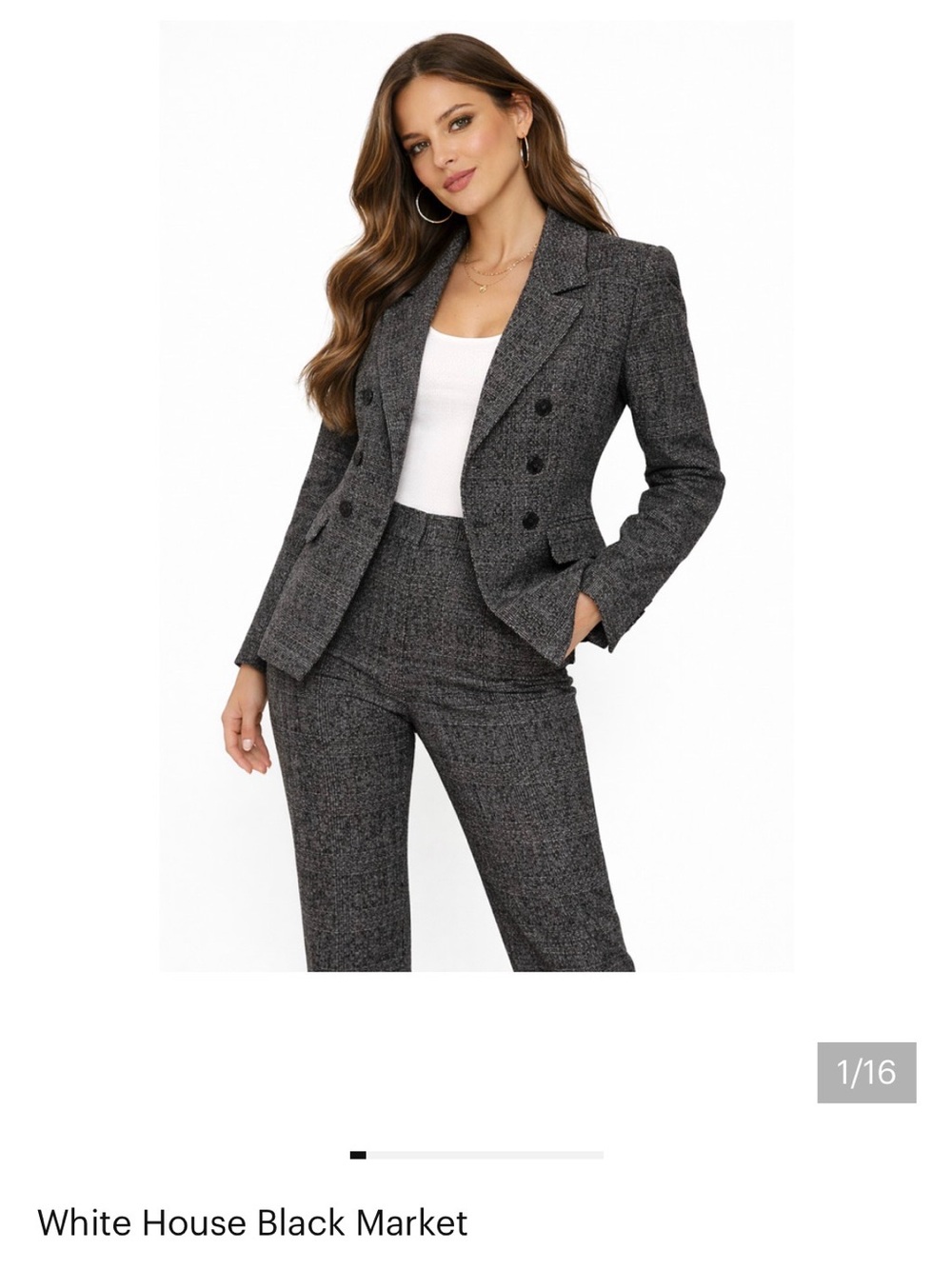 White House Black Market Charcoal Gray Tweed Double-Breasted Blazer & Pants